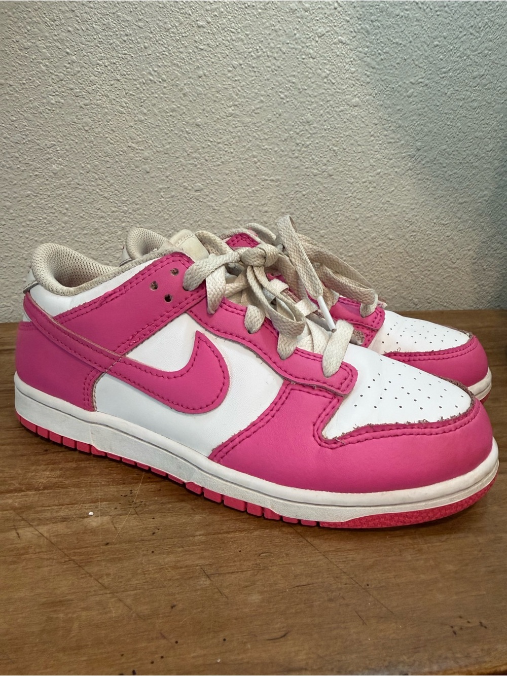 Nike Dunk Low Girls Size 3Y Pink White Leather Sneakers FB9108-102